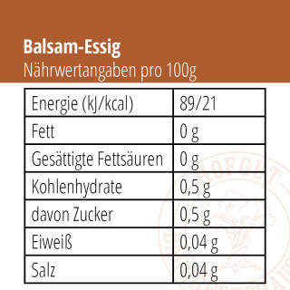 Balsam-Essig Nährwertangaben